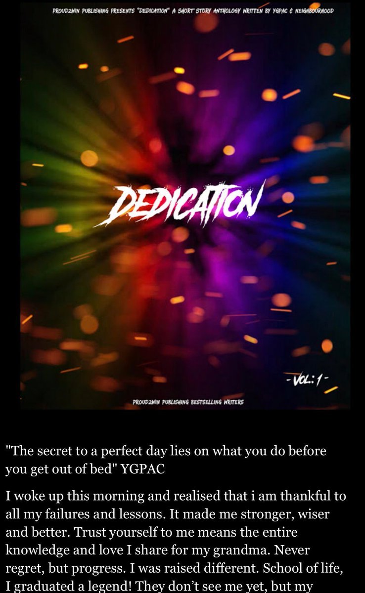 ygpac's tweet photo. Your 🆕 great read! 📕
DEDICATION 🕯✍🏻
VIEW MORE #FREE here: https://t.co/Ea69wOxgKV
#TuesdayThoughts #TuesdayMotivation #tuesdaymorning #IndieBooksBeSeen #Entrepreneur #writingadvice #WritingCommunity #IARTG #SuccessStory #successful #proud2win #ygpacthelegend #succeedfirst https://t.co/vL76zY7Q6p