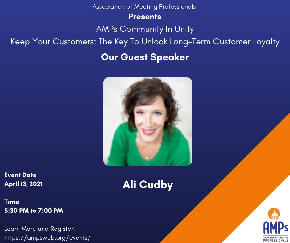 AMPsDC's tweet photo. AMPS Community in Unity:
Keep Your Customers: The Keys To Unlock Long-Term Customer Loyalty
Join Us April 13, 2021 to learn more from our guest speaker @alicudby
Who's ready to unlock long-term customer loyalty!
Register Here ---> https://t.co/LKwbikvPaK
#ampsdc https://t.co/GH5kI2PlBh