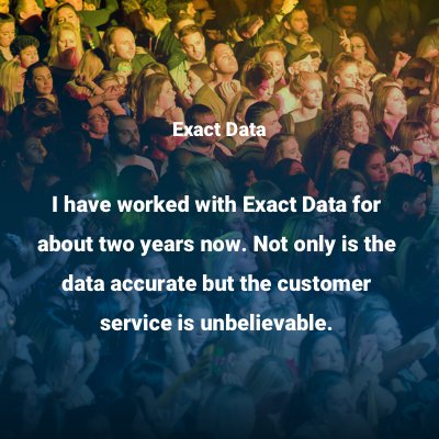ExactData's tweet image. Having a GREAT product to sell is not enough to #ExactData. We also have the knowledgeable team supporting our customers each and every day. #ExactDataDifference #LeadersinTargetedLeads #TestimonialTuesday