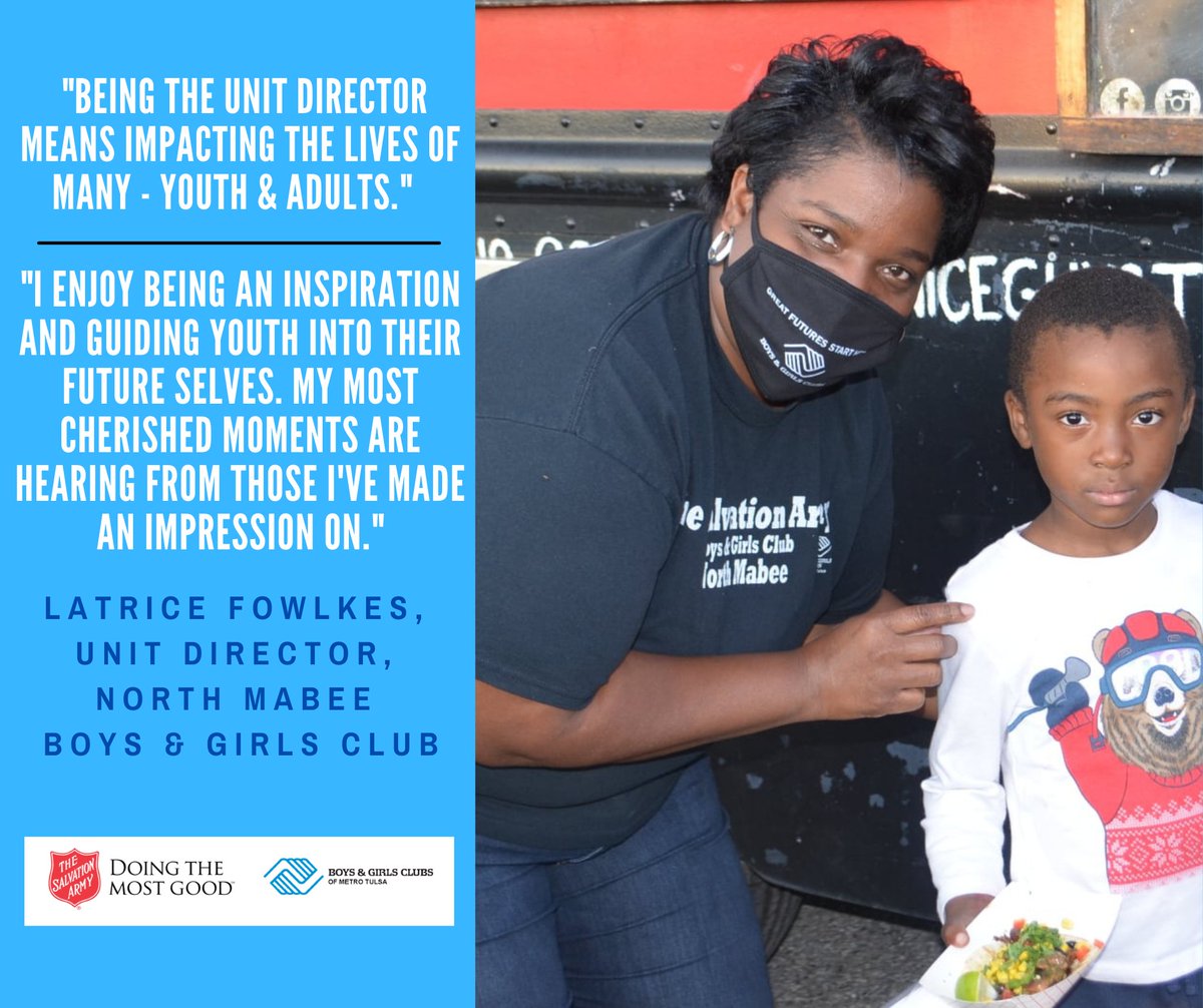 In honor of #WomensHistoryMonth we want to recognize our North Mabee Boys &amp; Girls Club Unit Director. Latrice says her most cherished moments are hearing from the youth she has made an impression on.  A fun fact about Latrice is she loves cooking and crafting. #GreatFutures