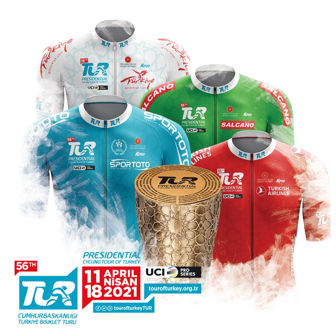 tourofturkiye's tweet photo. Kendine has Türk kültürünü ve eşsiz güzellikteki coğrafyasını yansıtan 4 liderlik mayosu ve Selçuklu Yıldızı’ndan ilham alarak geçmişle bugün arasında köprü kuran kupa, bu yılki sahiplerini bekliyor. #TUR2021 https://t.co/UupjaDVNVo