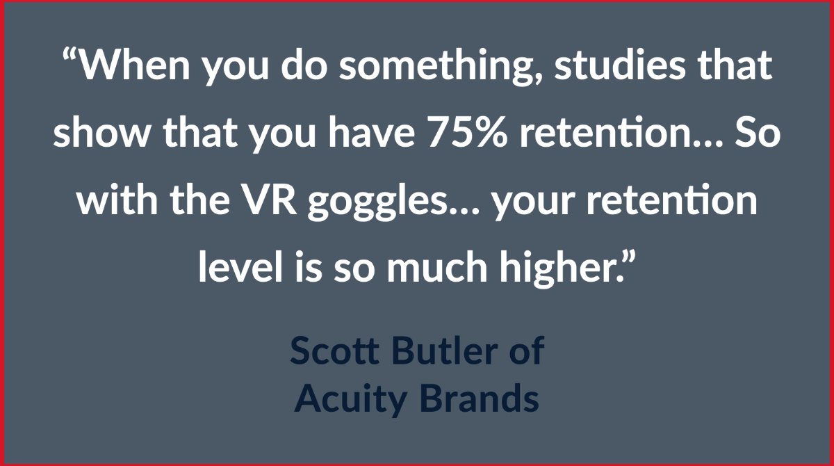 IndustrialSage's tweet photo. “When you do something, studies that show that you have 75% retention… So with the VR goggles… your retention level is so much higher.” https://t.co/wZmfVPCkef
– Scott Butler & Catherine Bruce of @AcuityBrands
#virtualreality #vr #DigitalDesignTools #BrightIdeasByAcuity #Ep29 https://t.co/LIwfqJWoFx