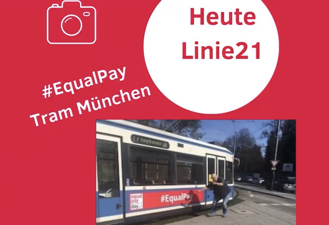 EPD_muc's tweet photo. Unsere Tram ist auf Linie 21 unterwegs: 
Westfriedhof - Leonrodpl. - Hbf Nord - Karlspl.(StachusMaxmonument - Max-Weber-Platz - Ostbf - St.-Veit-Straße... quer durch die Stadt, also Augen auf und  posten. 👏 Schnappschuss  gestern mit Stephan pro #EqualPay #München https://t.co/zyjZ9I9jsX