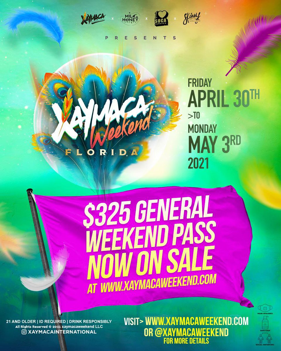xaymacaintl's tweet photo. GENERAL WEEKEND PASS IS NOW AVAILABLE!💥
(Link in bio)
.
XAYMACA WEEKEND
‘SOUTH FLORIDA’
FRIDAY APRIL 30 - MONDAY MAY 3, 2021 
.
#XaymacaWeekend2021
#XaymacaFlorida ☀️🌴 https://t.co/30bbkXMqEb