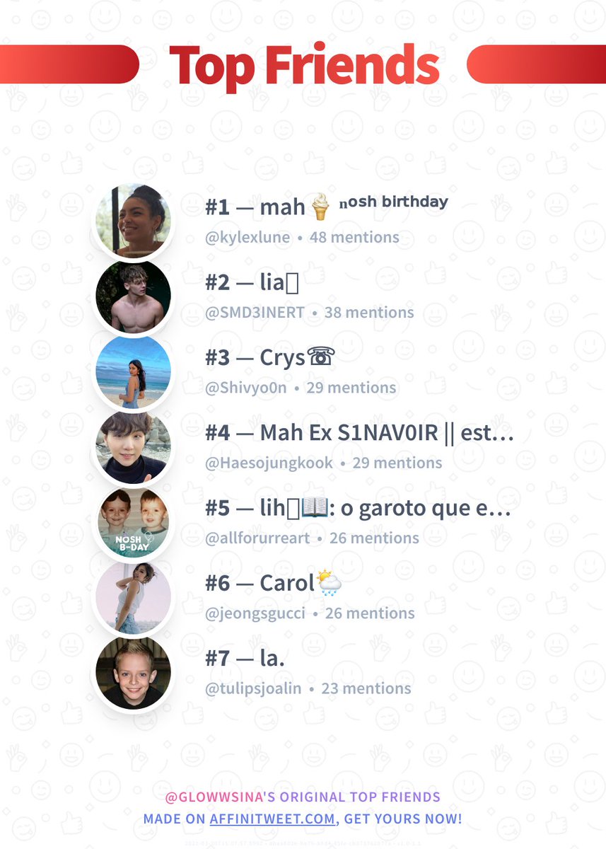 glowwsina's tweet photo. ✨ Top Friends

🥇 kylexlune
🥈 SMD3INERT
🥉 Shivyo0n
🏅 Haesojungkook
🏅 allforurreart
🏅 jeongsgucci
🏅 tulipsjoalin

➡️ https://t.co/27cTPTwlx2 https://t.co/EgmxprAafY