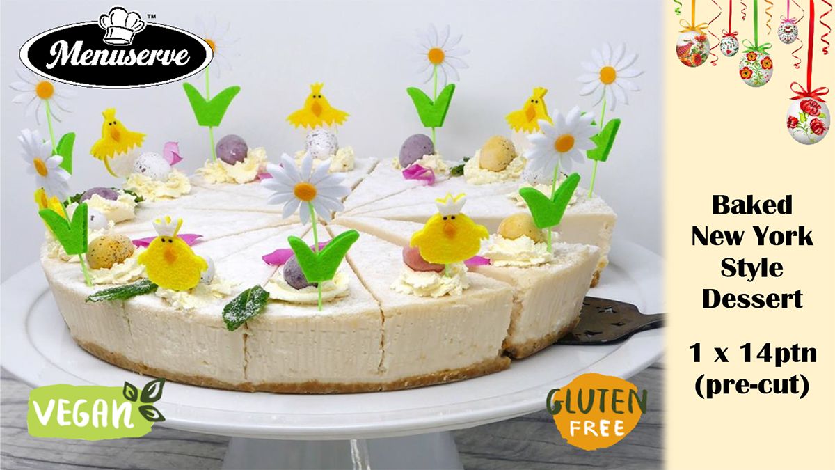 Chick out this cracking #Easter dessert  Our pre-cut 
<a href="/Menu_Serve/">Menuserve</a>  Baked NY Style Dessert is as creamy as it gets - amazing as it's #vegan AND #glutenfree 😋#supereasy 😄