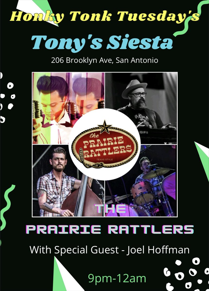 TonysSiesta's tweet photo. What goes down on Tuesdays at Tony’s Siesta you’re wondering!?! 
#HonkyTonkTuesday Live Music (9-12) with the Prairie Rattlers
#TallboyTuesday $6 Tallboy + House Shot Combo
#TacoTuesday @lafondadejaime2 Doing the damn thang 🔥 

Today and EVERY Tuesday https://t.co/hvPK3YLPqV