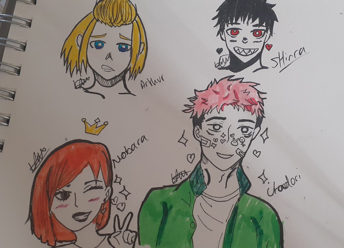 drwho_fangirl's tweet photo. My jujustu kaisen brain rot and some fire force #JJK #JujutsuKaisen #sukuna #nobarakugisaki #megumifushiguro #arthurfireforce #shinrafireforce https://t.co/EFaTxsQieN