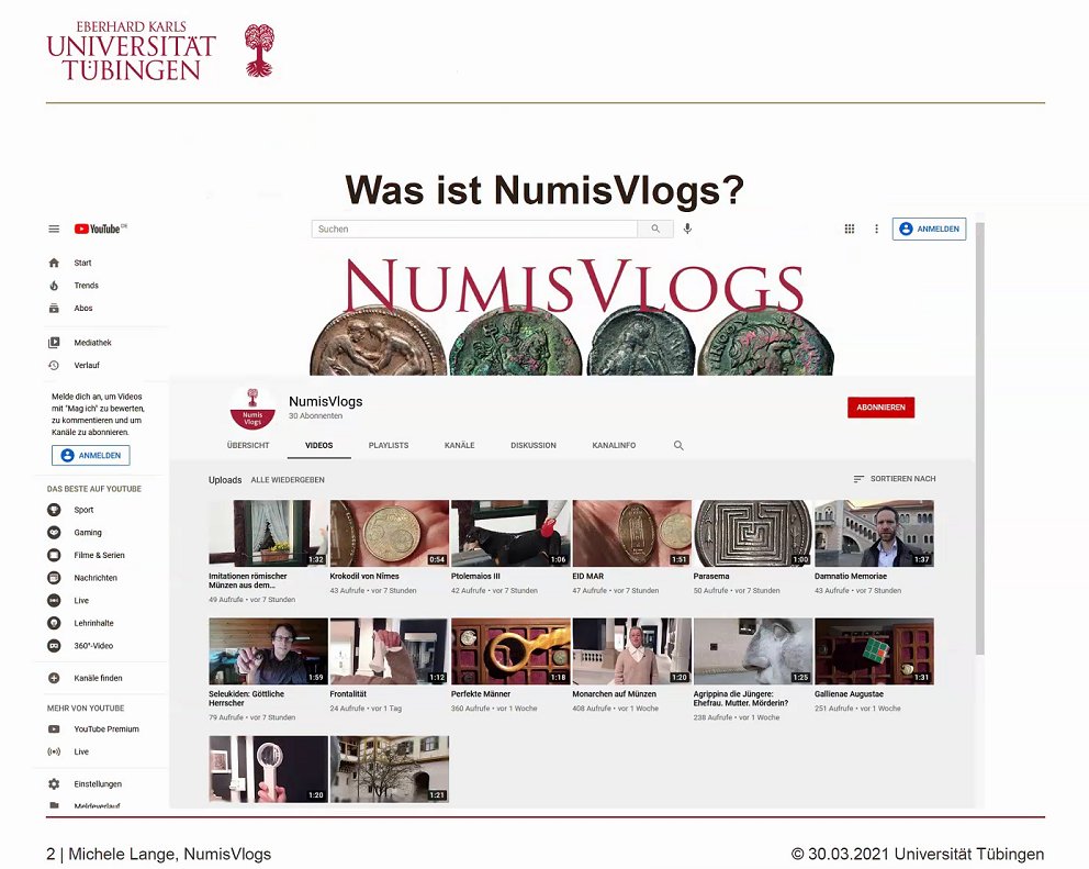 WeisserBernhard's tweet photo. Über 40 Numismatiker*innen beteiligen sich an #numisvlogs, gefördert von der Initiative 'Kleine Fächer' der @HRK_aktuell. @MicheleLange9 von der @uni_tue stellt das Projekt dem @numid_verbund vor. Sie freut sich über die gute Resonanz. https://t.co/DvkoLLs9YQ https://t.co/9qDTivso4I