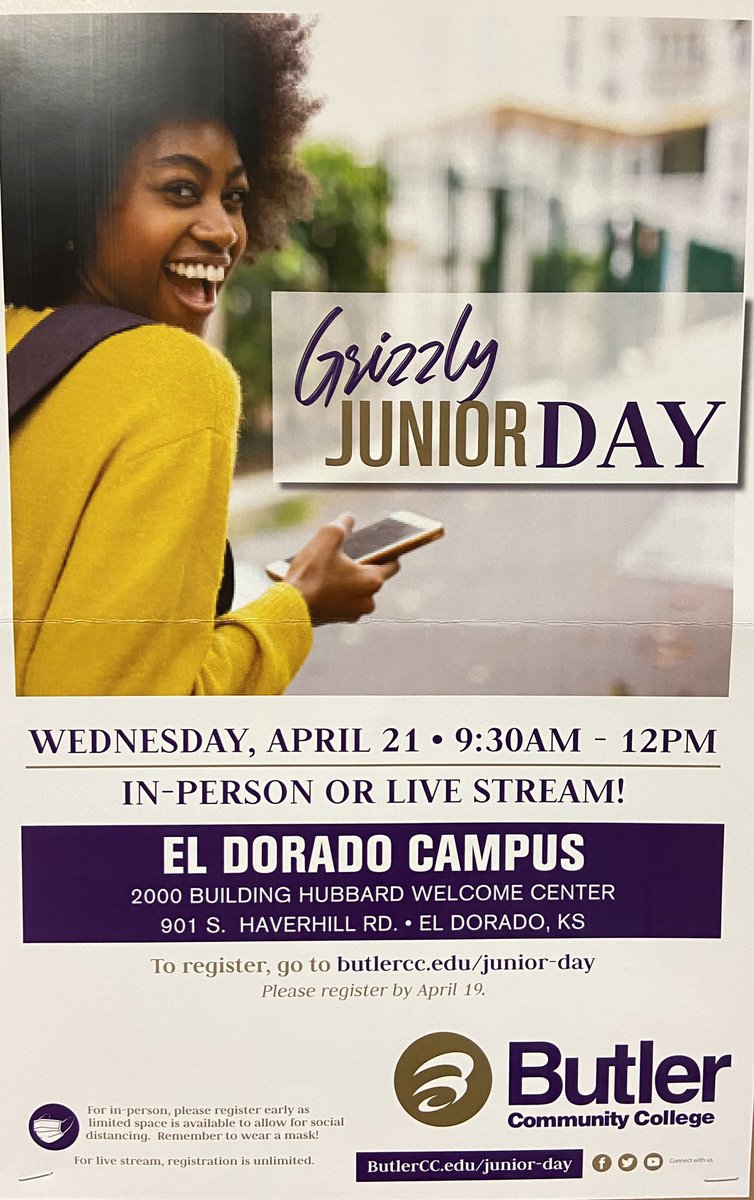 CounselorHark's tweet photo. Class of 2022- Junior Day is coming up at Butler Community College. register by April 19th. https://t.co/Z5RSJXDfwQ