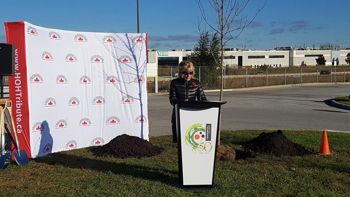 HOHTribute's tweet photo. Marking our 1-yr anniversary, @MarkCullen4 took a road trip to plant as many trees as possible in one day. This special day started at @CentennialEDU in Toronto. He was joined by Ann Buller, President/CEO of Centennial College; &amp; @JohnMcKayLib to plant a ceremonial tree. https://t.co/cJjnuKEviI