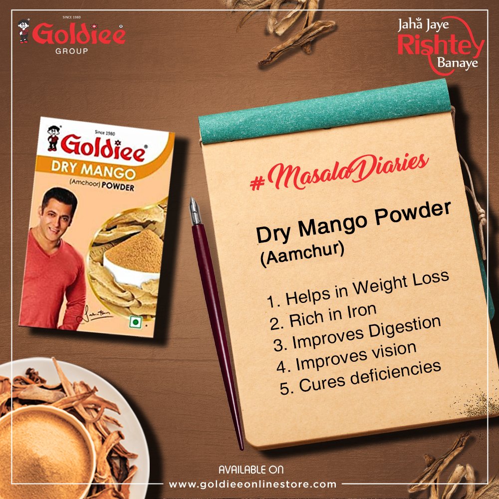 GoldieeGroup's tweet photo. Apart from being a souring agent, Dry Mango Powder (Aamchur Powder) is filled with various health benefits.🤩💪
Buy now.
https://t.co/mrYp6RoyIH
.
.
#MasalaDiaries #GoldieeMasale #GoldieeGroup #GolideeSpices #Aamchur #DryMangoPowder #BasicSpices #authenticindianfood #indianmasala https://t.co/8PSW1VhrW0
