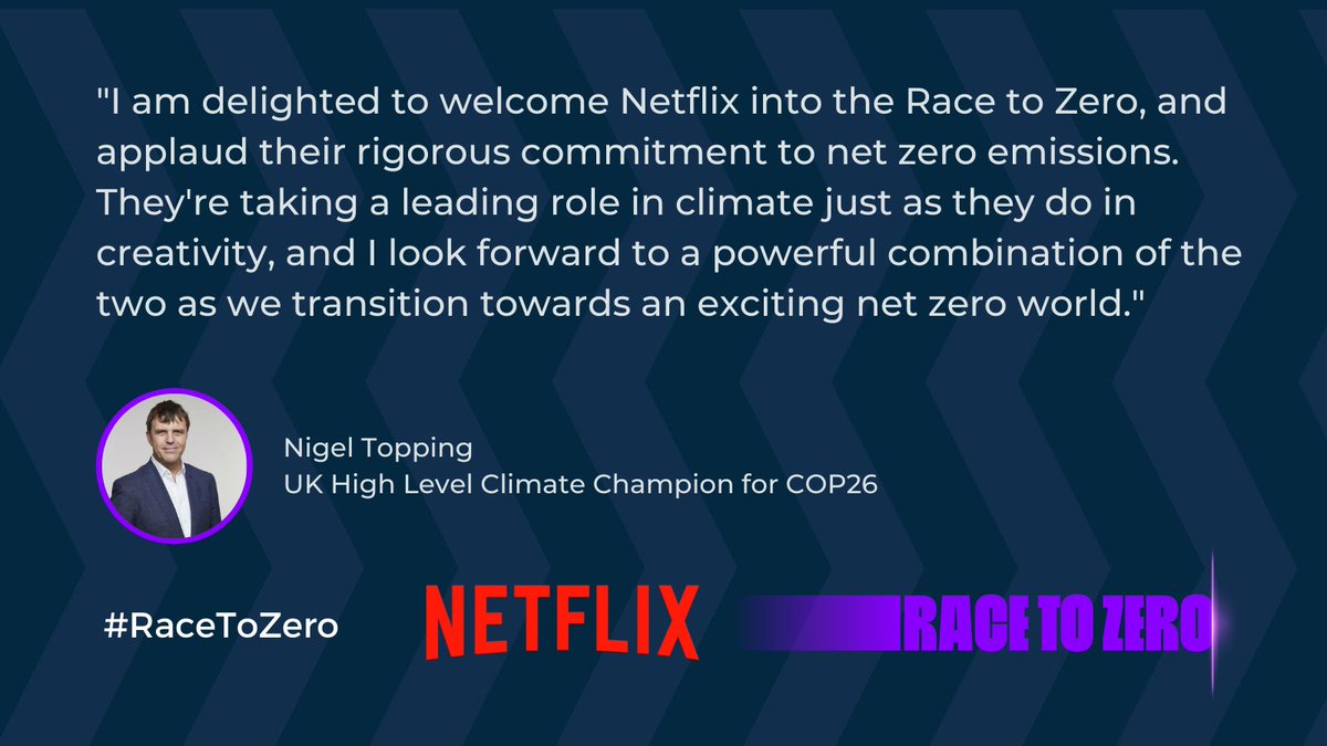 Delighted to welcome <a href="/WeAreNetflix/">We Are Netflix</a> to the #RaceToZero!

Netflix will achieve #netzero emissions by the end of 2022, with a plan to reduce, retain and remove carbon in concert with nature. 

Read about their climate commitment here: about.netflix.com/en/news/net-ze…
