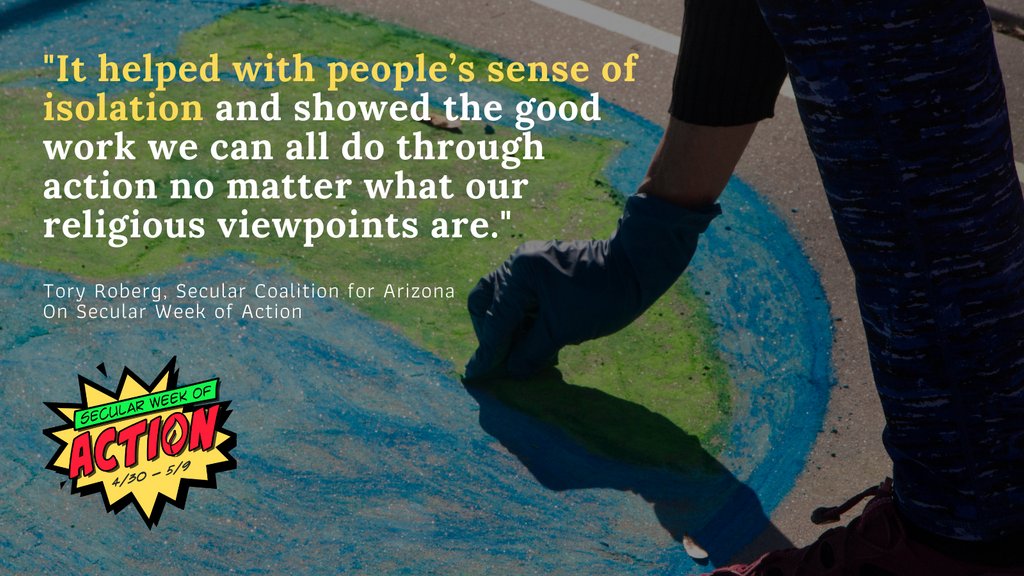gohumanityworld's tweet photo. "It helped with people’s sense of isolation and showed the good work we can all do through action no matter what our religious viewpoints are," says Tory Roberg of Secular Coalition for Arizona about why they participated in #SecularWeek.
Pledge action at https://t.co/hKIXoLx8TI https://t.co/oN8p2SeptO