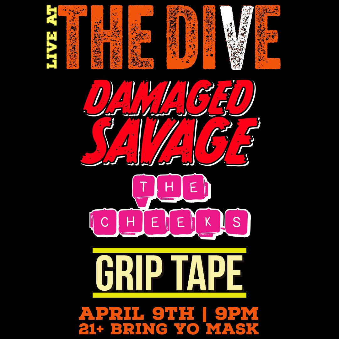 Damaged_Savage's tweet photo. Join us on Friday, April 9th at @the_dive_lv as we get back to the stage with @thecheekslv and @grip_tape702 Be sure to check them out and follow them!
#punkrock #punk #live #music #guitarist #bassist #drummer #tattoo #follow #thecheeks #griptape #instagood #concert  #fuckcovid19 https://t.co/kZtJP6CZPi