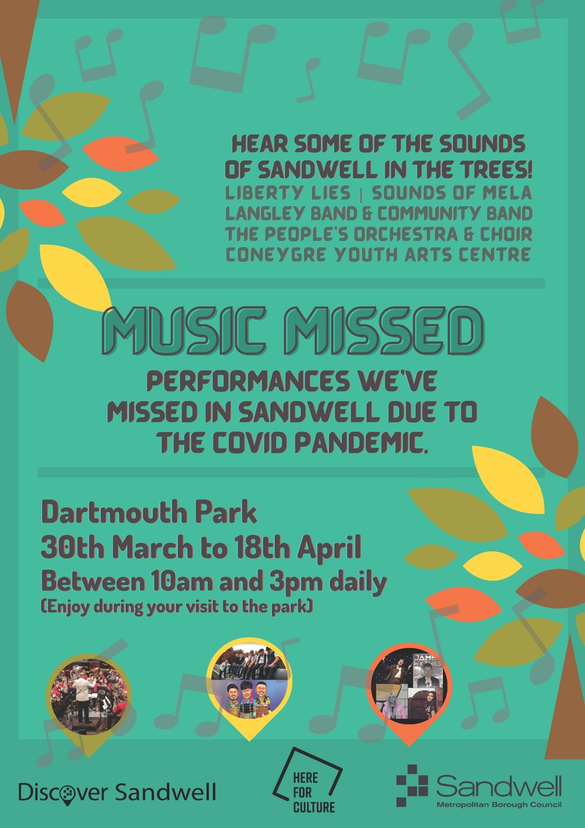 There is some lovely #music being played in #DartmouthPark every day, 10am to 3pm, until 18th April! Head down to the park, spot one of these posts and listen to the music being played from the trees. For more info on the music being played, scan the QR code! #MusicMissed