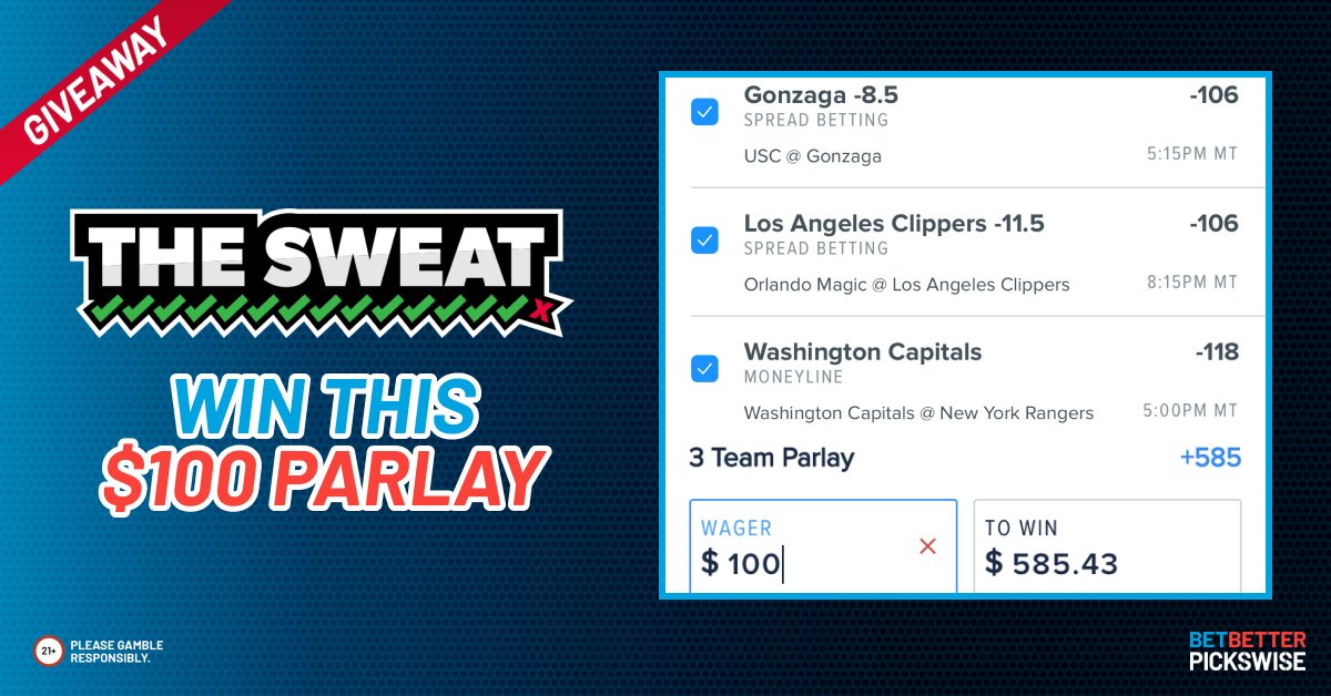 Pickswise's tweet image. 🚨 #Pickswise THE SWEAT $585 PARLAY GIVEAWAY🚨

💰 If our Best Bets +585 Parlay hits, we will share the winnings with ONE LUCKY Follower! 

How To Enter ✅
- FOLLOW @Pickswise 
- RETWEET GIVEAWAY 

Want an EXTRA entry? 📈
- TAG one Friend in the comments!