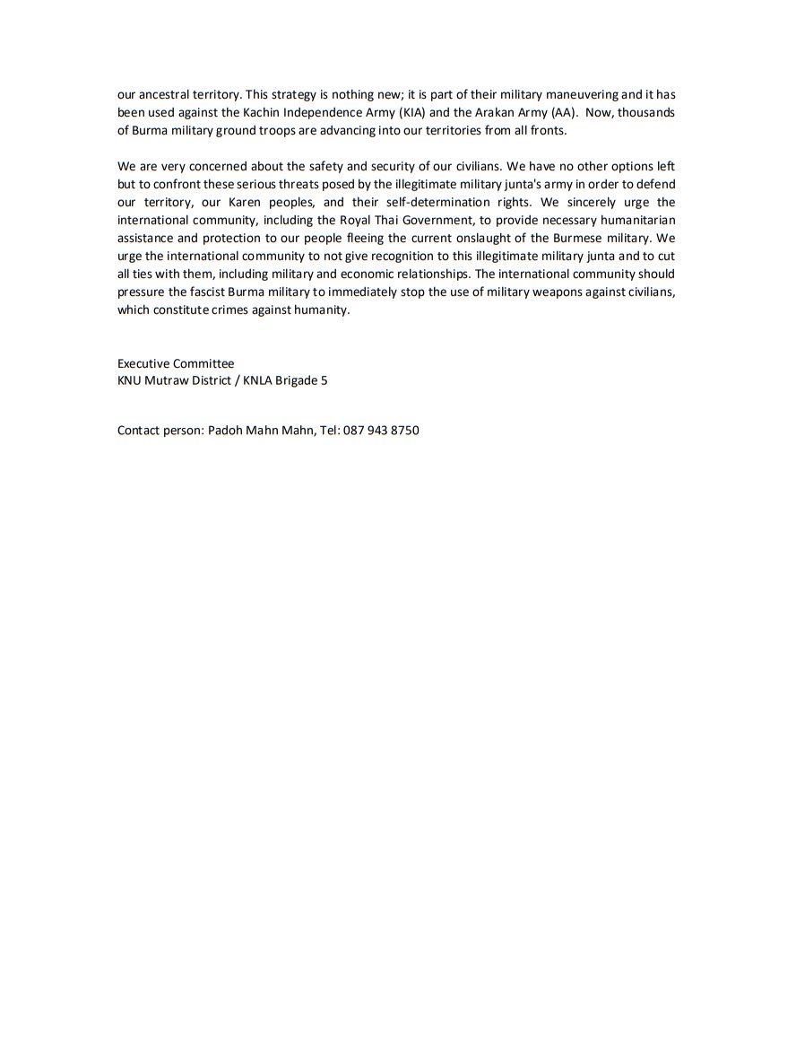 MayWongST's tweet photo. #Myanmar's #ethnic #Karen armed group @knuhq says Nationwide Ceasefire Agreement is a "dead-end" peace process. Says #military been breaching pact, attacking their territory earlier this month. Left with no option but to "confront" these threats &amp; defend #WhatsHappeningInMyanmar https://t.co/M3Jefn5eVS
