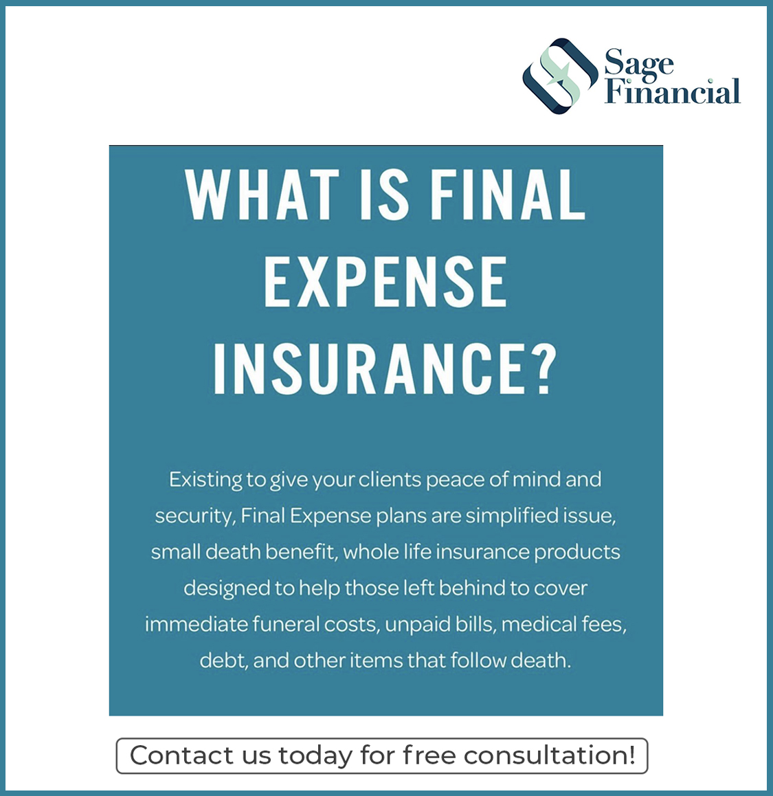 sagesenior2's tweet photo. This is easy, reasonable solutions for you &amp; your loved ones. Final expense insurance help you get the coverage you need to protect your family from a hardship.
#sageseniorfinance

Get a no cost plan today!
https://t.co/iA5zlNEWjf https://t.co/6tlMv79OaZ