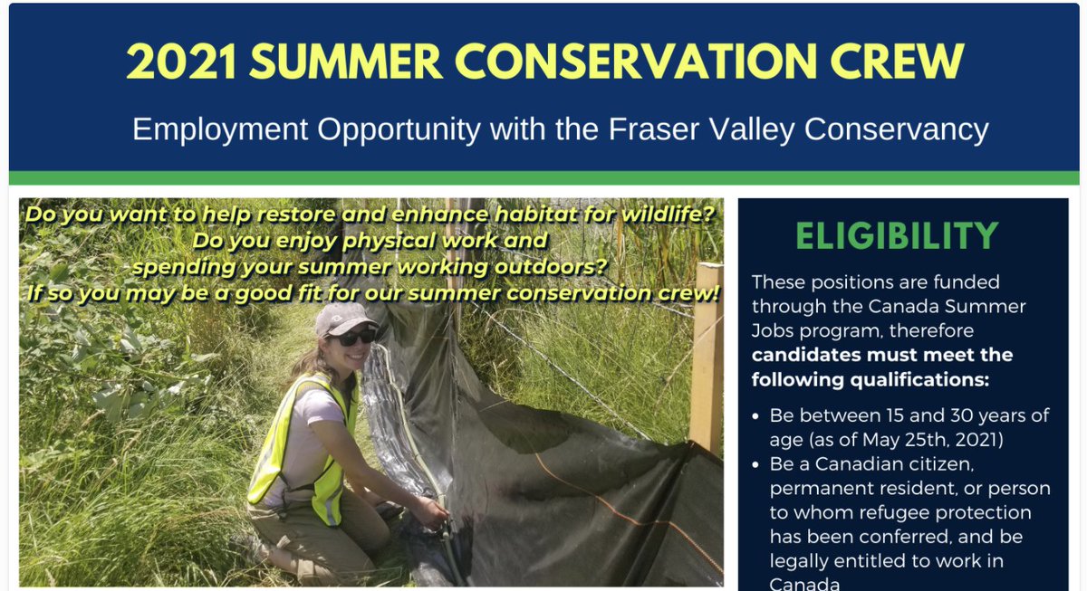 2 more summer positions: Fraser Valley Conservancy.  fraservalleyconservancy.ca/do-you-have-wh…