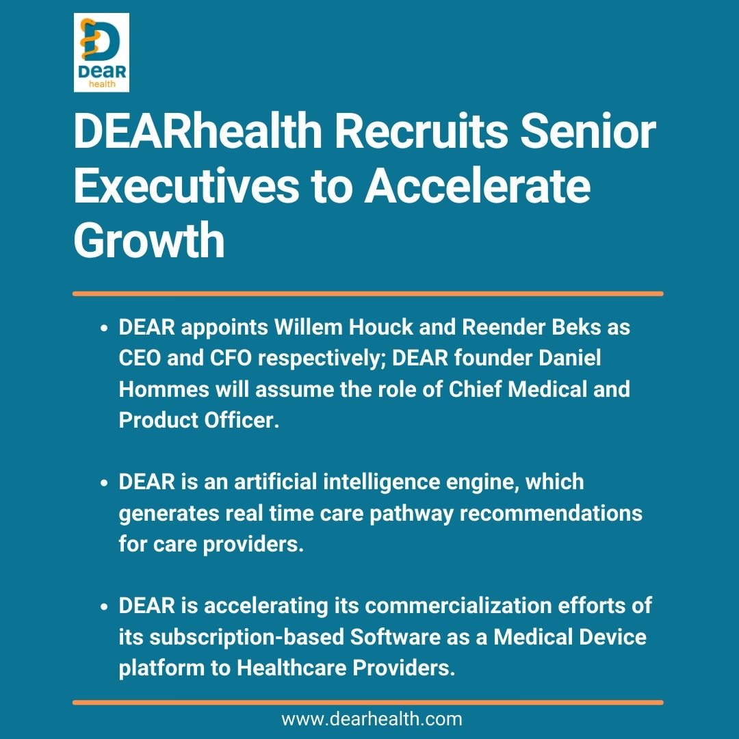 DEARHealthInc's tweet photo. The DEARhealth team is expanding, effective April 1. We are excited to accelerate the commercialization of the DEARhealth platform with this expanded senior leadership team. 

Read more: https://t.co/CT6j6Y34GA

#digitalhealth #patientengagement #payers #valuebasedcare https://t.co/Y86zklYGDw