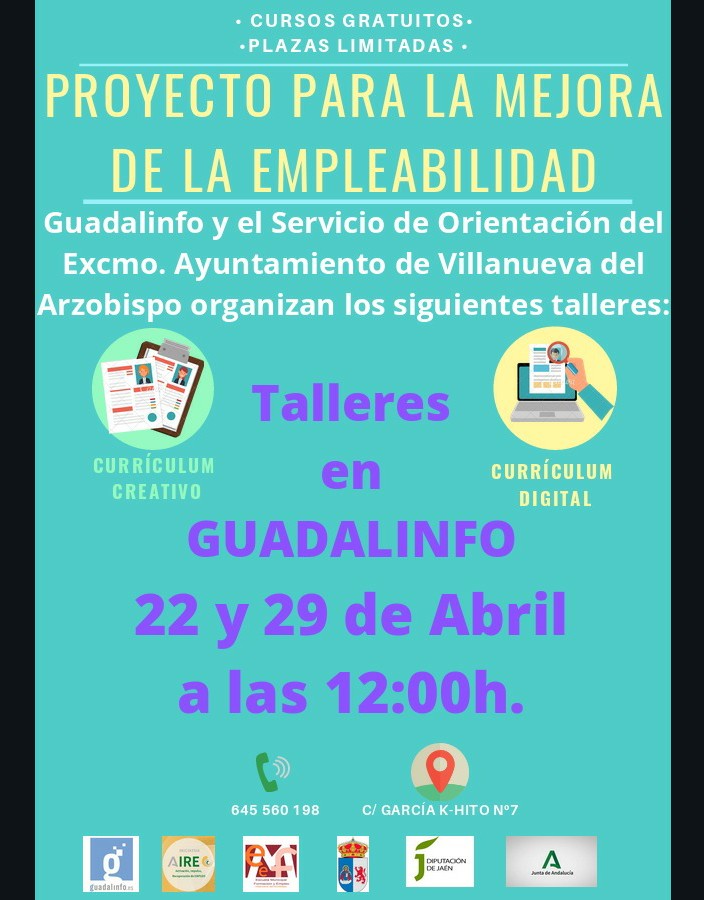 guadalvva's tweet photo. Comienzan los Talleres de Búsqueda Activa de Empleo. El primer Taller es de Curriculum Vitae, los días 22 y 29 de Abril.
#Guadalinfo #VillanuevadelArzobispo ##ProyectoEmpléateyOcúpate #FormaciónGuadalinfo @RedGuadalinfo https://t.co/nQ5BVjlhVY