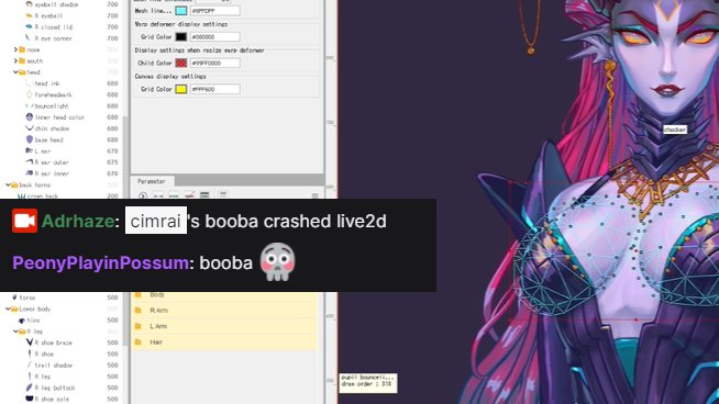 Cimrai's tweet photo. When @adrhaze is streaming your Live2D set up, and your booba is more than the program can ...grasp. 

#Vtuber, #ENVtubers, #demonlife https://t.co/AX0JtzoZ1O
