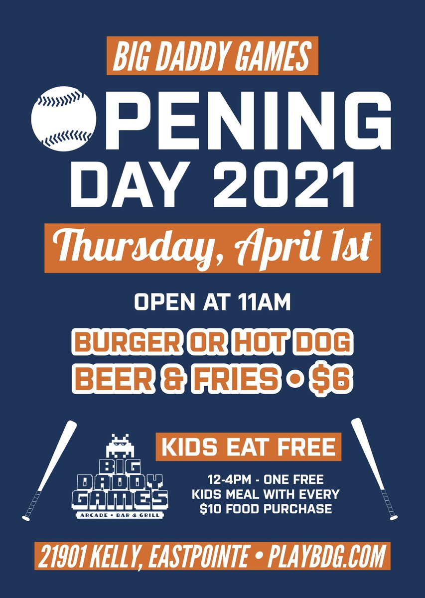 playbdg_'s tweet photo. Spend opening day with us on Thursday!! Play some games while you watch the game and grab a burger or hot dog, beer &amp; fries for $6! 🍻⚾️🌭 https://t.co/ebcDnqLhqt
