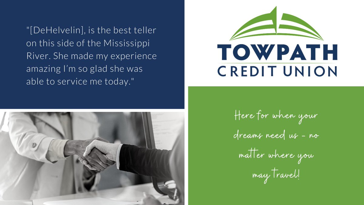We love our #TowpathTellers! Providing service with a smile, no matter where your home credit union may be. That's #SharedBranching ✨