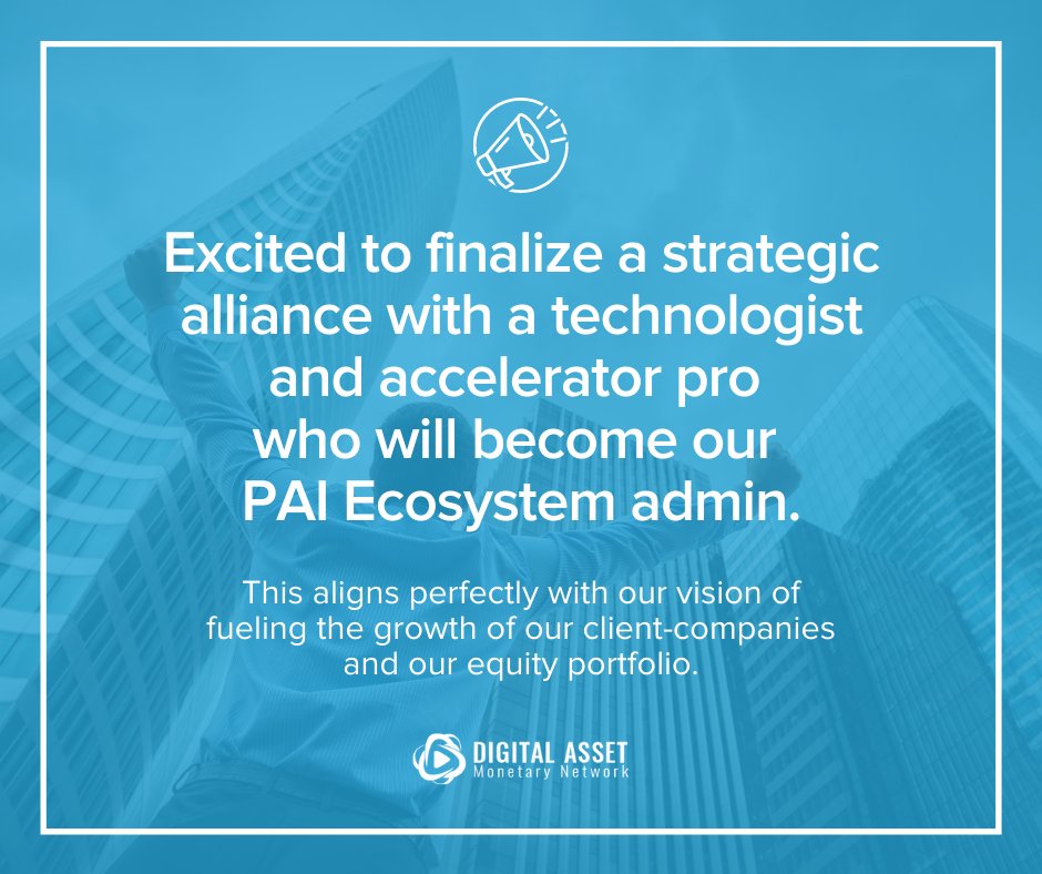 OTC_DATI's tweet photo. Excited to finalize a strategic alliance with a technologist and accelerator pro who will become our PAI Ecosystem admin. This aligns perfectly with our vision of fueling the growth of our client-companies and our equity portfolio. #PAIecosystem #DigitalAMN https://t.co/C98lDnjS7O