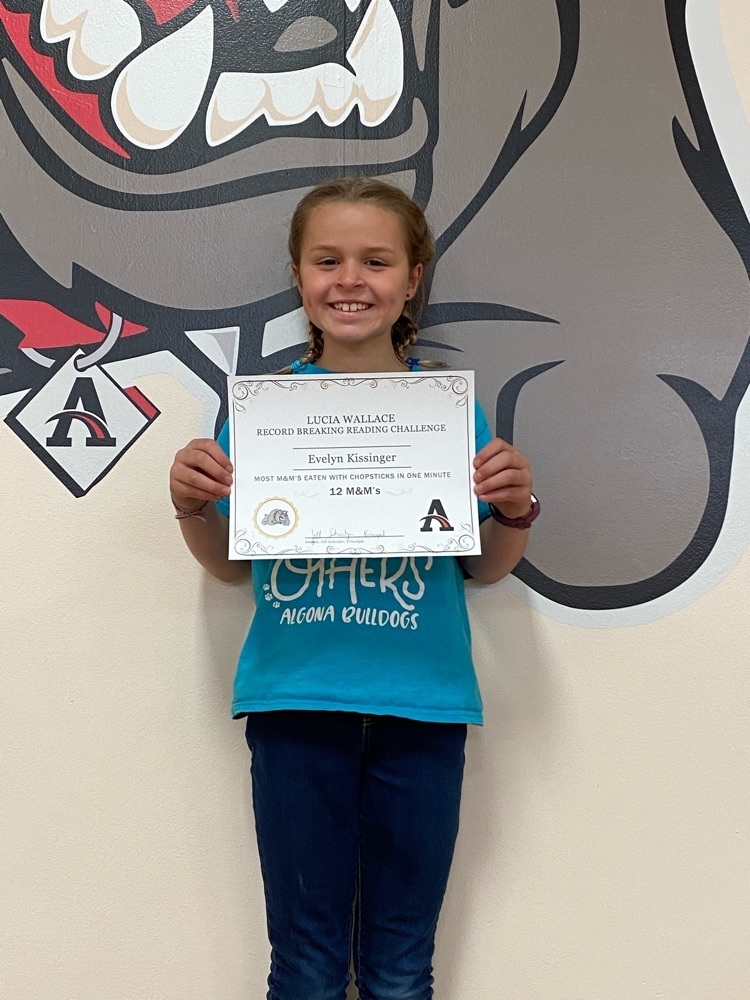 ascd_schutjer's tweet photo. Drumroll please.....Lucia Wallace is proud to announce our final reading challenge record holder Evelyn Kissinger.  Evelyn ate 12 M&amp;M’s with chopsticks in one minute.  #RISE #GoBulldogs https://t.co/tmFuTURm8M