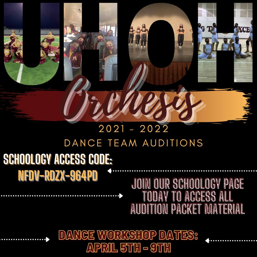 UH OH ORCHESIS DANCE TEAM AUDITIONS!!! Join our Schoology page today for more information 🦅#WEAREANDRESS <a href="/AHSGoldenEagles/">Andress High School</a>  @AndressFamEng <a href="/Joseph13464651/">Joseph Manago</a> <a href="/MartyTeran915/">Martha Velez-Teran</a> <a href="/maribelruiz2015/">Maribel Ruiz</a> <a href="/ElenaMo2016/">Elena Spalloni-Montero</a>