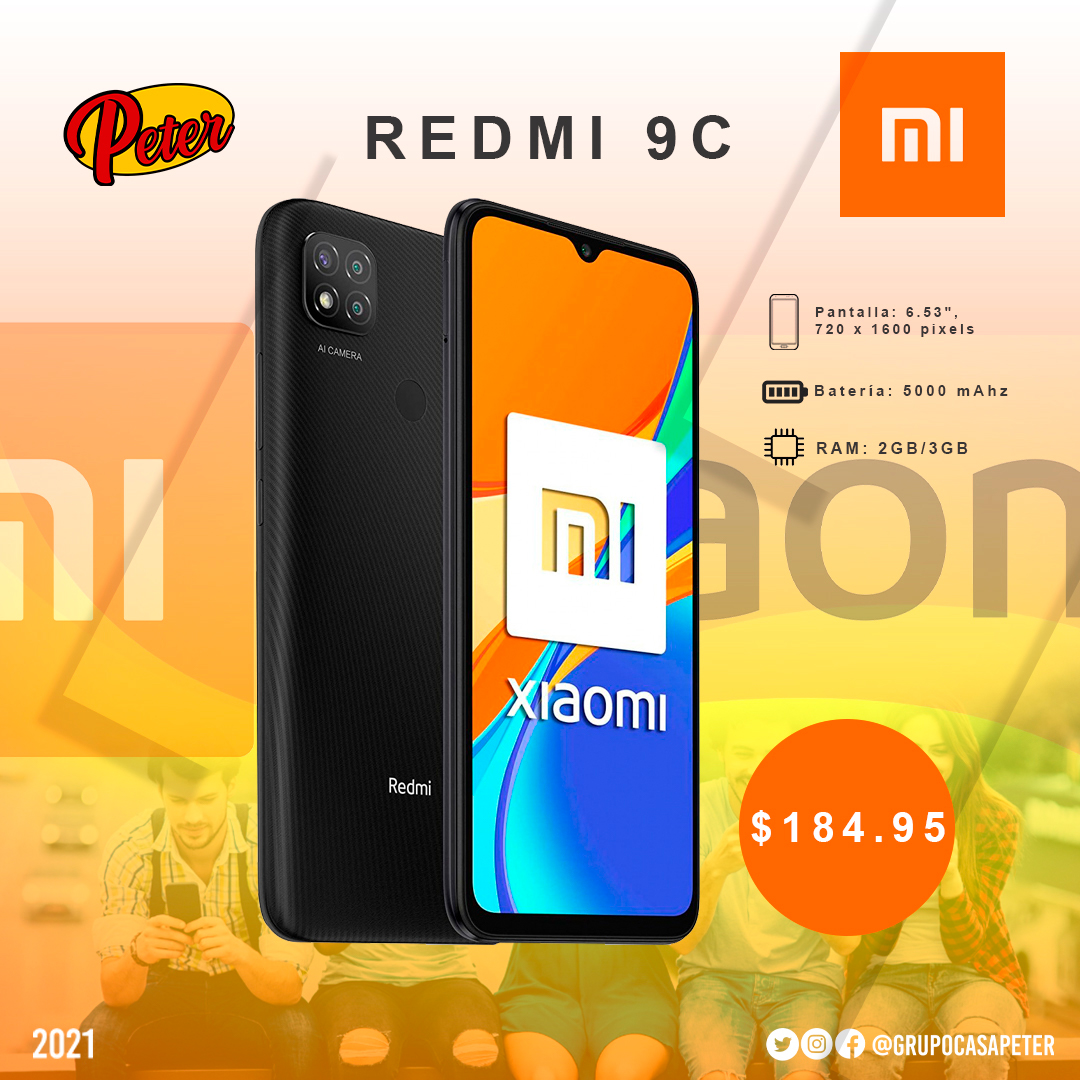🟧XIAOMI REDMI 9C🟧 Pantalla de 6.53 pulgadas con resolución HD+ con cámara trasera de 13 MP + 5 MP + 2 MP.

CPU equipado con el MediaTek Helio G35 y tiene una batería de 5000 mAh.

Encuentra tus celulares y artículos relacionados en el departamento de ELECTRONICA👌