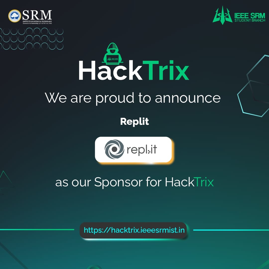 ieeesrmist's tweet image. With a brilliant team working towards making programming more accessible, @replit creates simple yet powerful tools for people with a zeal to learn, innovate and create.

#HackTrix #IEEESRMIST