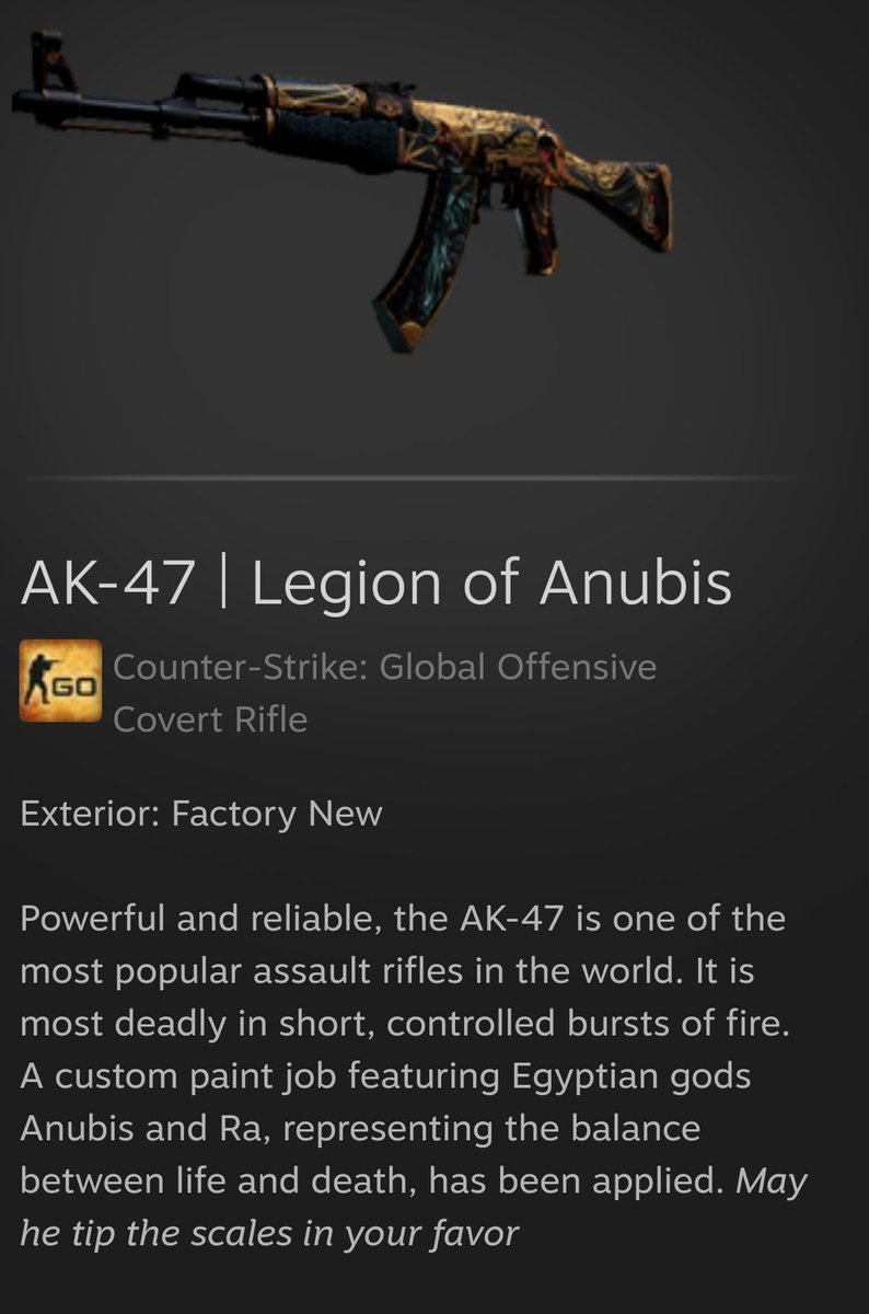 Giving away my AK-47 Legion of Anubis.

Drawing the winner in a week. RT + Follow to enter 🔥