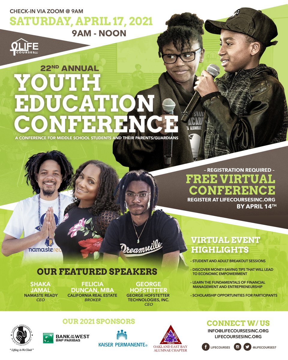 nabasanfran's tweet photo. Join @LIFECourses7 on Saturday, April 17th for the 22nd Annual Youth Education Conference, a conference for middle school students and parents! Register today at https://t.co/IQJ3lCEq7m!! https://t.co/RewoYUkANE