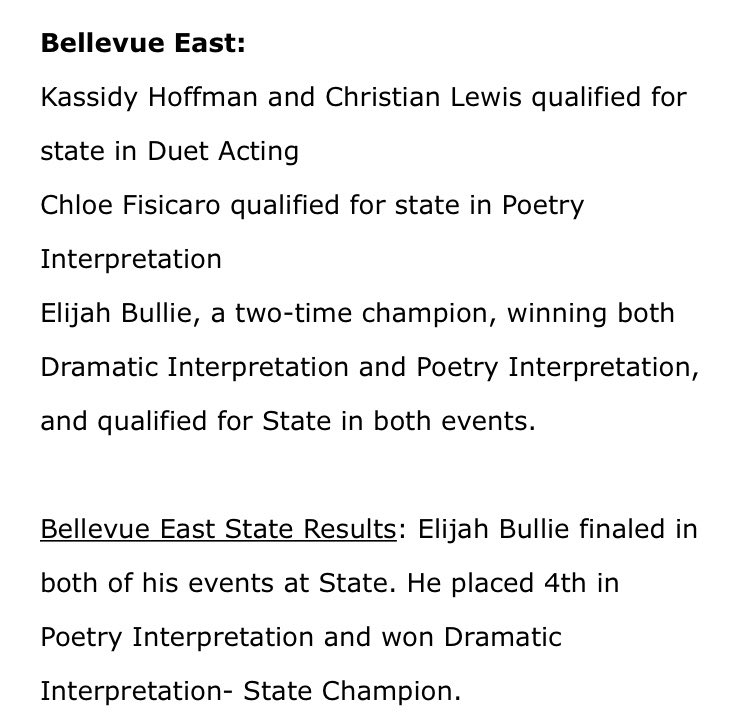 BellevueSchools's tweet photo. Congratulations to the Forensics teams from Bellevue East and Bellevue West on their recent accomplishments at NSAA State Speech! #bpsne #TeamBPS #ChampionsForChildren https://t.co/739YMVKAJs