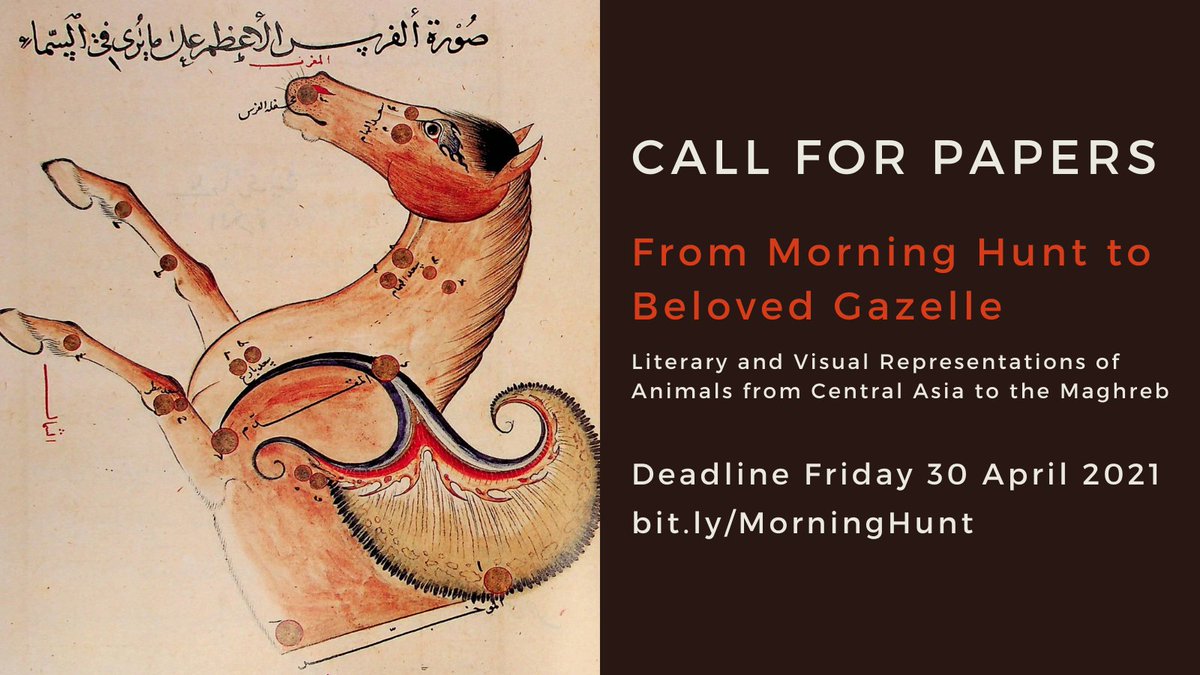 CRASSHlive's tweet photo. 📣 Conference Call for Papers!
'From Morning Hunt to Beloved Gazelle – Literary and Visual Representations of Animals from Central Asia to the Maghreb'
Deadline Friday 30 April 2021. ➞ https://t.co/6mz2hnhxyS
#AnimalRepresentation #literature #art #animals #CentralAsia #maghreb https://t.co/RgKMmqzgLl
