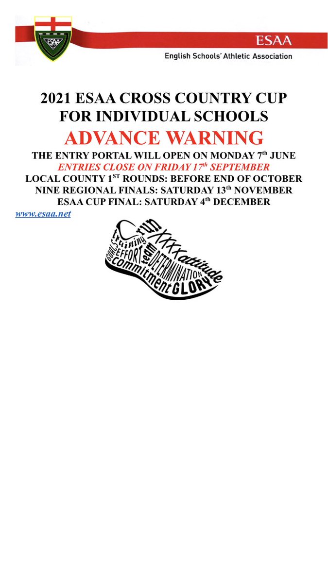 **ADVANCE WARNING** Calling all teachers, ESAA Cross Country Cup entry date is fast approaching...