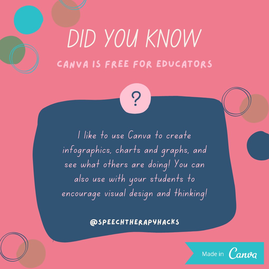 jessica_daw's tweet photo. Did you know that @CanvaEdu is free for Educators? I love using it to create infographics, charts and graphs and see what others are doing. I love that #CanvaEdu encourages students to use visual design and visual thinking. #accessibility #Edtech #EdTechSLP #speechtherapyhacks https://t.co/fPahlfslaX
