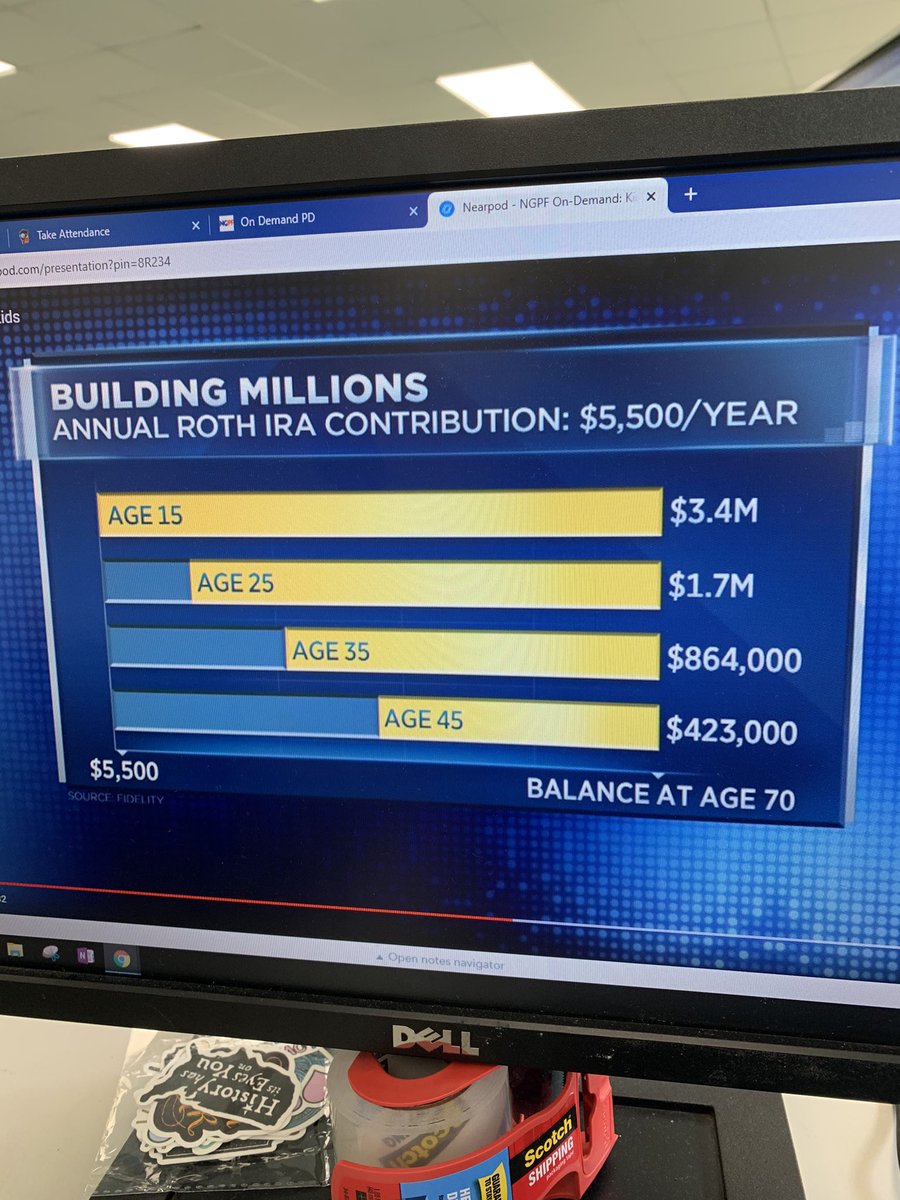 Prepping lessons about Roth IRA accounts, mind blowing! Thanks <a href="/NextGenPF/">Next Gen Personal Finance</a> for incredible resources to prepare my students! (Goes to open a ROTH IRA account personally) #preacademyoffinance <a href="/duncan_middle/">W. B. Duncan M.S.</a>