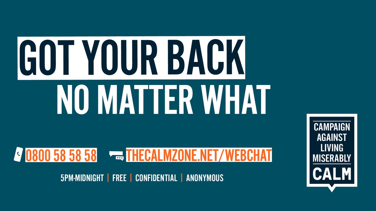 theCALMzone's tweet photo. Worried about what the future holds? Our helpline &amp; webchat are open from 5pm until midnight. Call us on 0800 58 58 58, or chat to our trained helpline staff online.

No matter who you are or what you're going through, it's free, anonymous &amp; confidential.

https://t.co/AynQL2UZJ2 https://t.co/8gGe0VMGt6