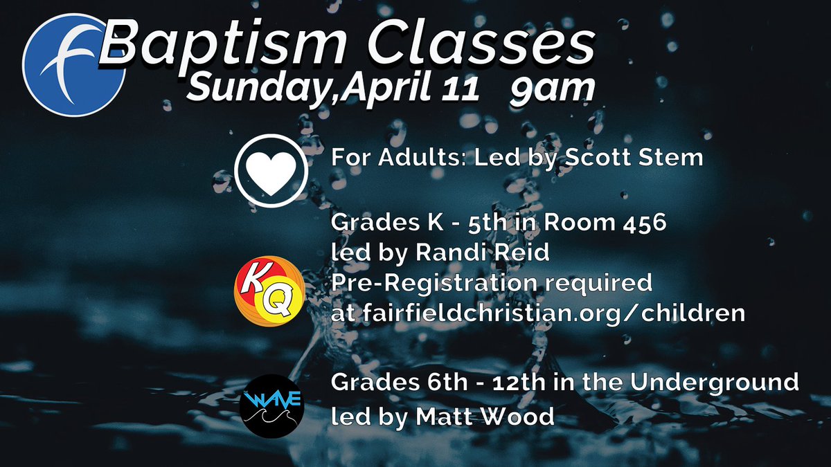 FCC_Wave's tweet photo. Are you interested in taking the next step in your faith walk? Sign up for the Baptism Class with Matt on Sunday April 11 at 9am! Just let Matt know you're coming so he can be ready for you. 😀
#fccwave #baptism #faith #church https://t.co/6dw3bzjRh5