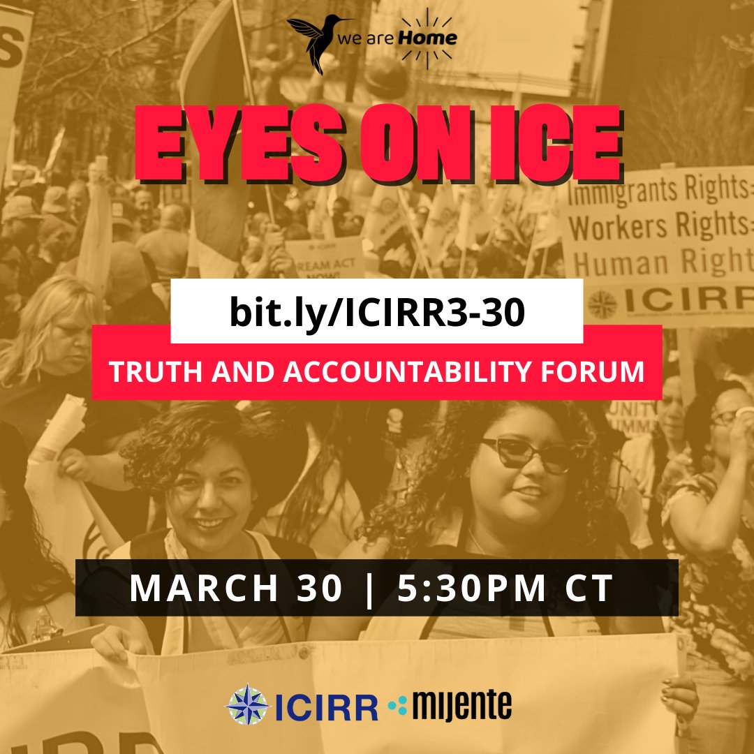 ConMijente's tweet photo. TODAY at 5:30PM CT join the next #EyesonICE forum. Hear from @repchuygarcia. Learn from @ICIRR members about why we must organize for citizenship for all and decouple the immigration system from the racist criminal justice system. #InvestigateDHS 👉🏾 https://t.co/mgu09VKYMz https://t.co/tOHrNqYn2r