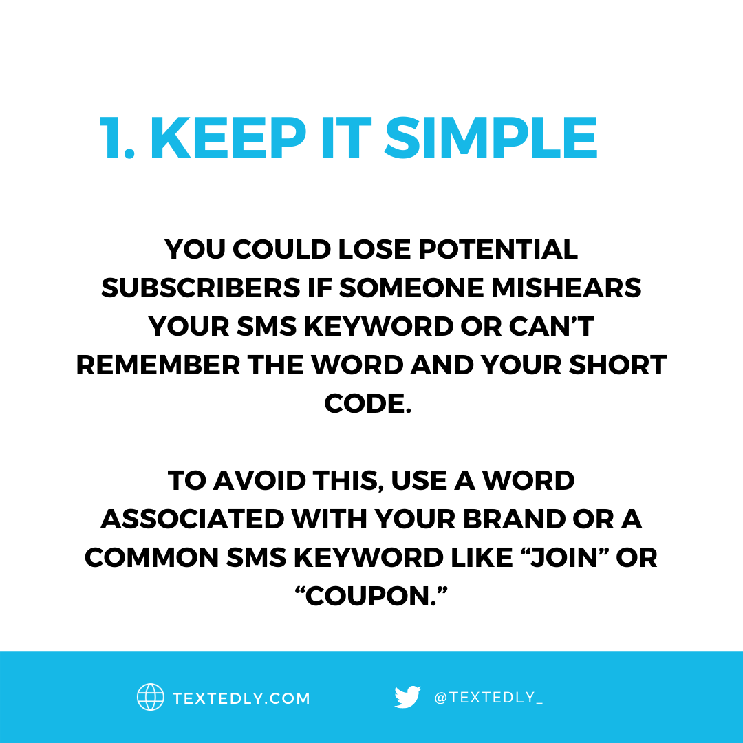 textedly_'s tweet photo. The right SMS 🔑keyword gives your customers a quick and easy way to interact with your brand. Below are a few tips on how to choose your keyword wisely. More at https://t.co/N8zdRPJLTv

#textingservice #smsmessaging #bulksms #bulksmsservice #mobilemarketing #marketingtrends https://t.co/PjHjhDzAEz