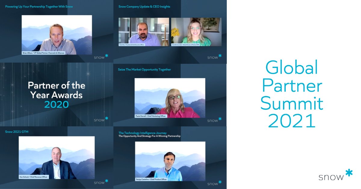 LeanderSNOWman's tweet photo. What a fantastic virtual 2021 Global Partner Summit! Thank you to all partners for their support in 2020 and to those who attended. And congratulations to those who were recognized with Partner of the Year Awards 🎉

#SnowPartnerSummit2021 https://t.co/Wis4gkmAqP