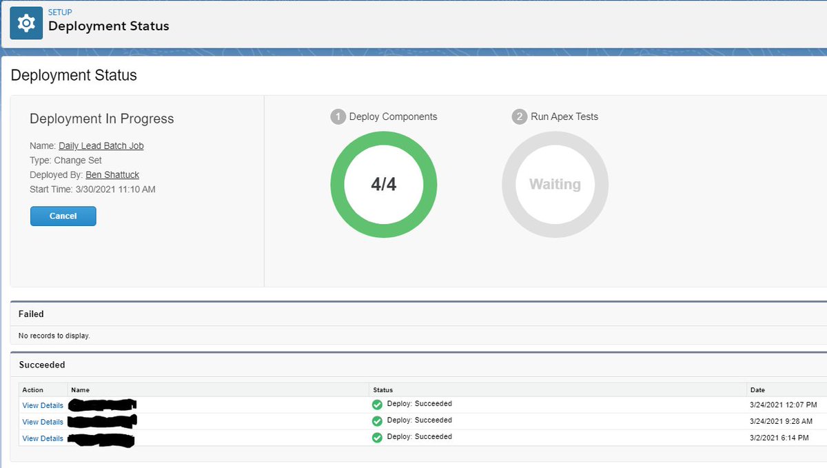 BenShattuck14's tweet image. First time deploying apex batch job into prod!
Thanks to @SalesforceBen/@SalesforceDevs/@trailhead for the knowledge articles.
#Apex #ApexCode #Salesforce #Trailhead