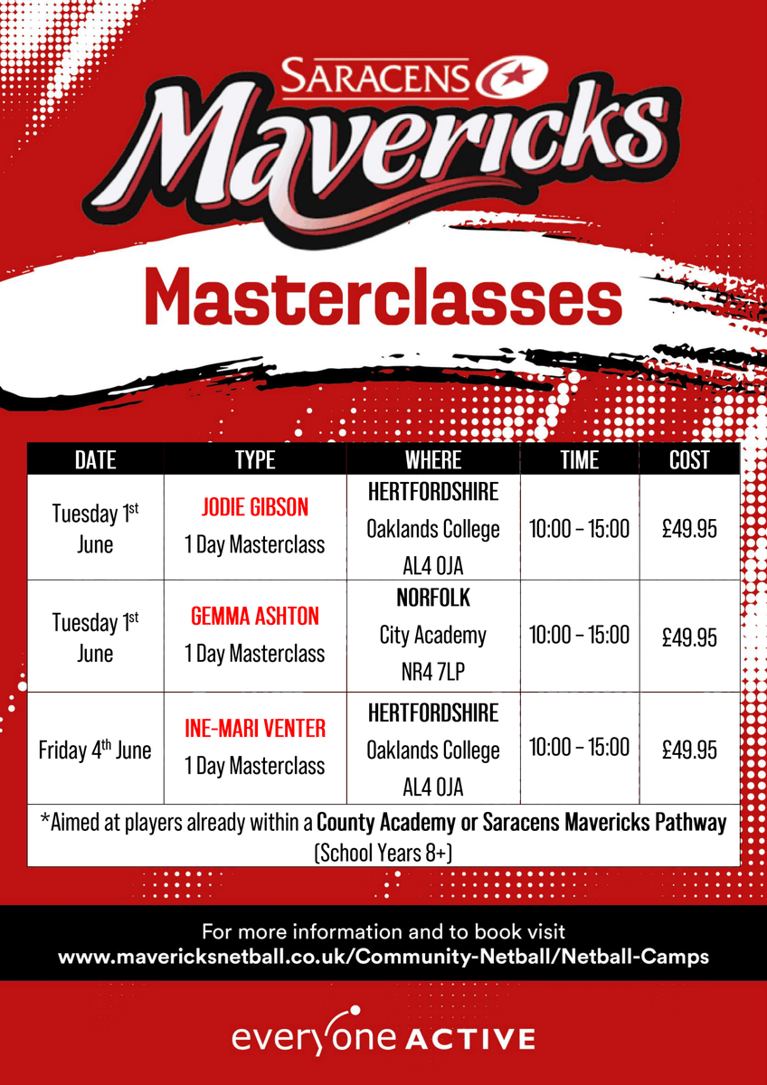 🏐𝙼𝙰𝚈 𝙷𝙰𝙻𝙵 𝚃𝙴𝚁𝙼 𝙼𝙰𝚂𝚃𝙴𝚁𝙲𝙻𝙰𝚂𝚂𝙴𝚂 🏐

After months of indoor sport being suspended ☹️ we are absolutely stoked 😆 to bring back our #Masterclasses during #MayHalfTerm 😎

Check these out 👇

✍️ bit.ly/MayMasterclass…

#BeAMaverick❤️🖤#TogetherSaracens⚫️🔴