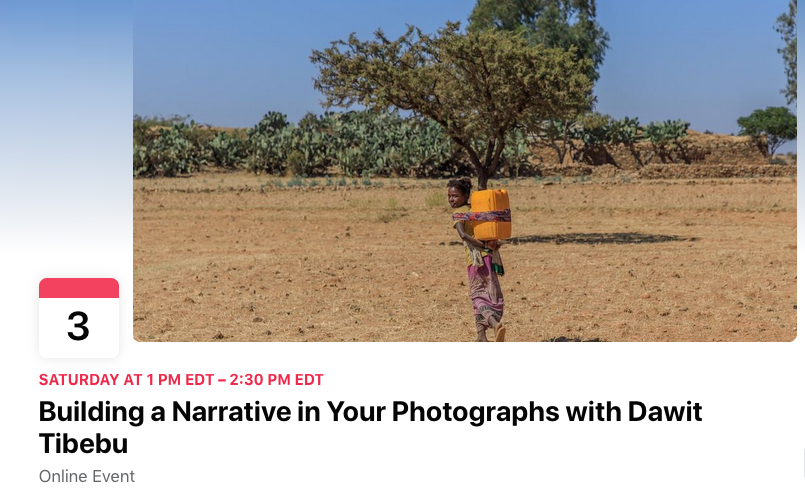 MagentaFDN's tweet photo. FREE and OPEN to everyone! Join us on Saturday for this online photography workshop with acclaimed artist Dawit Tibebu. To register: https://t.co/Tl1JGUeLDI

#onlinelearning #photographyworkshop #photographyskills https://t.co/Yc78SIbRNk