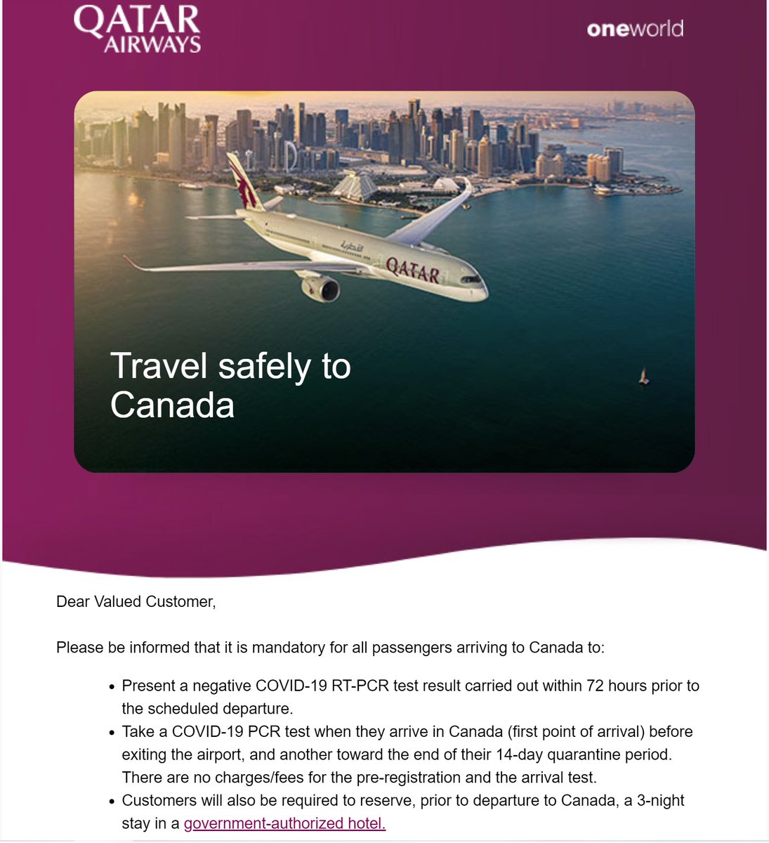 VinodC_Vincent's tweet image. Dear Qatar Airways Customer Service,
What is the meaning of "Present a negative COVID-19 RT-PCR test result carried out within 72 hours prior to the scheduled departure",
Is it wrong if a Customer complies with this statement as stated in your email?
#QatarAirways #CustomerCare